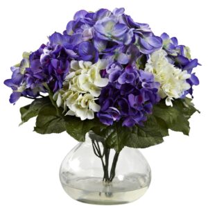 Mixed Hydrangea with Vase in Blue Purple