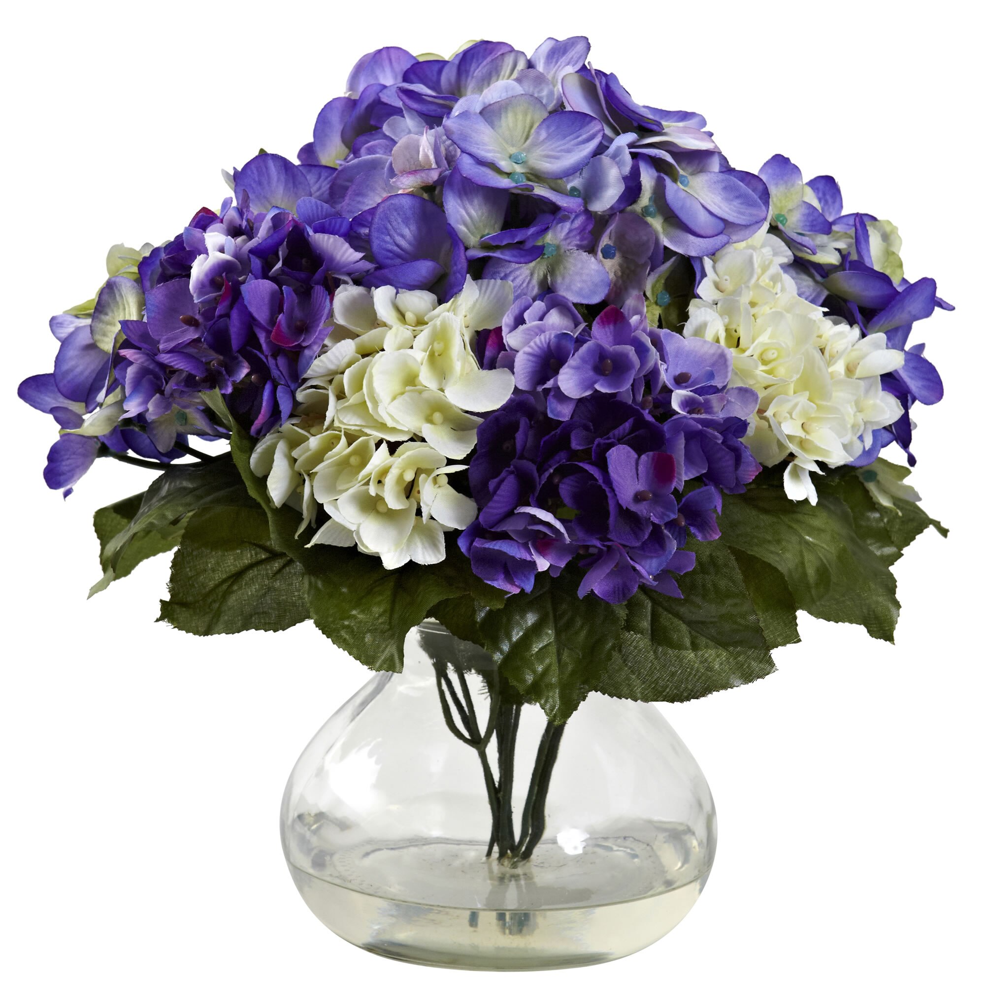 Mixed Hydrangea with Vase in Blue Purple