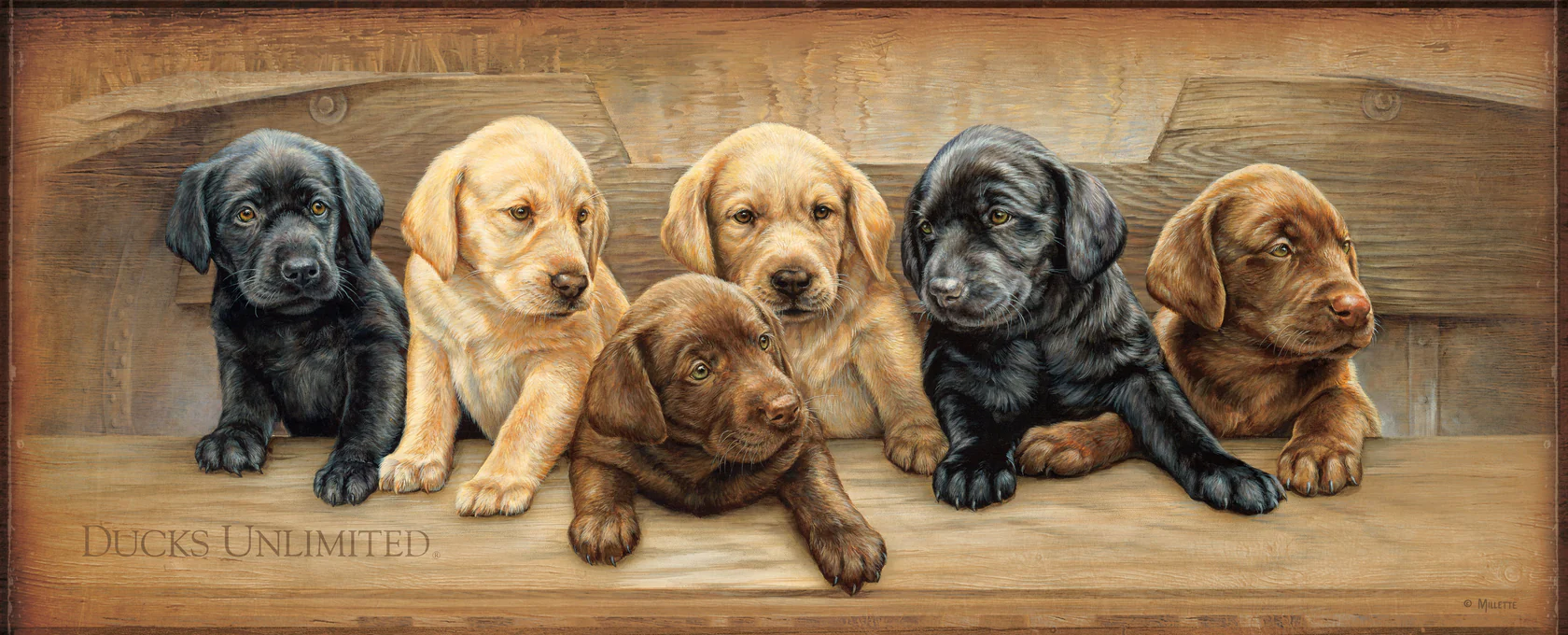 More Hands on Deck - Six Puppies - 12" x 30" Wood Sign