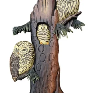 Owl Family in Tree Intarsia Wood Wall Art – 14" x 24"