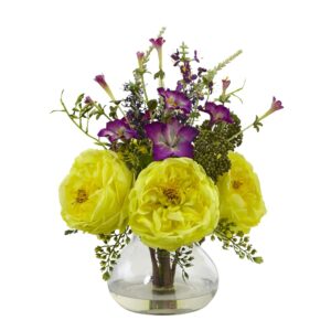 Rose and Morning Glory Arrangement with Vase in Yellow