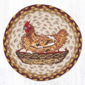 10" Round Printed Trivet with Hen on Nest Design