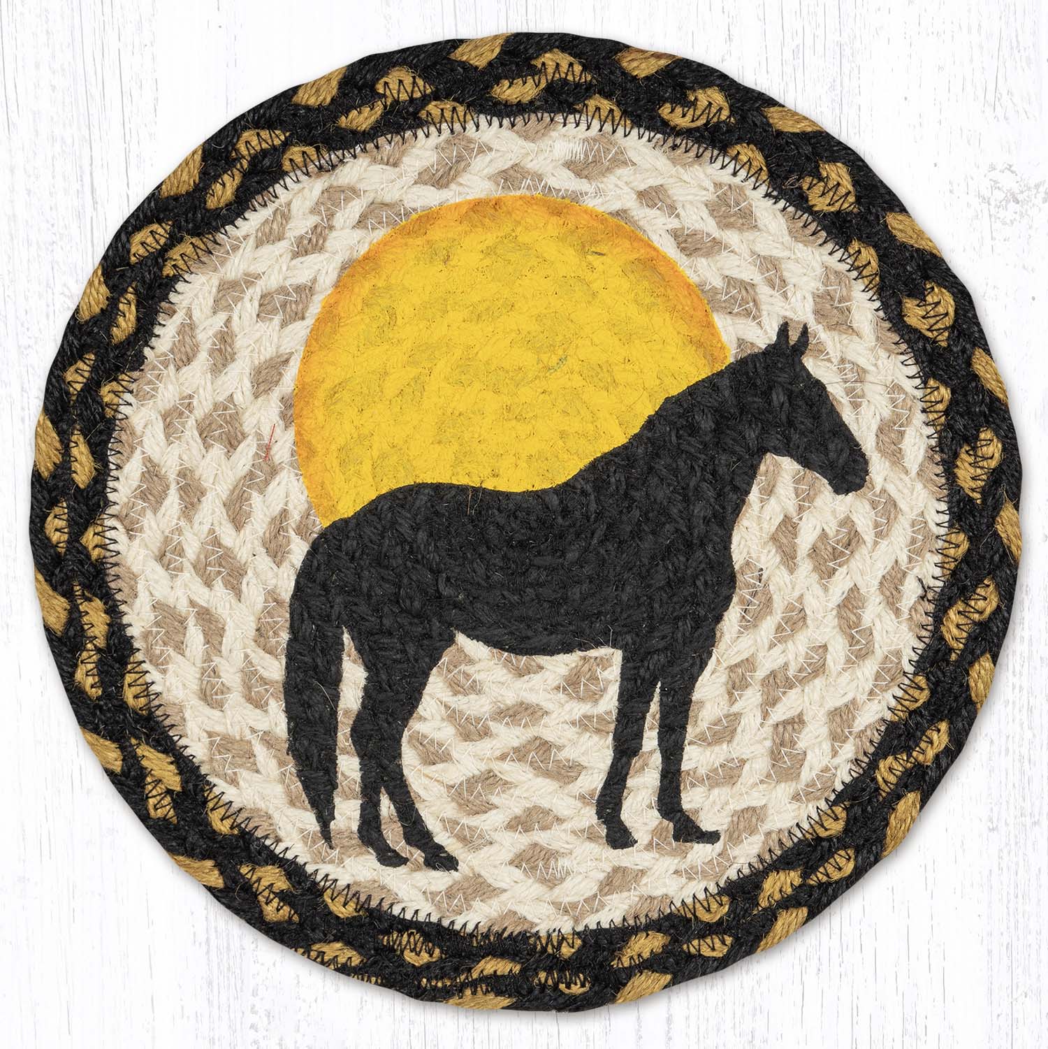 10" Round Printed Trivet with Horse Silhouette Design