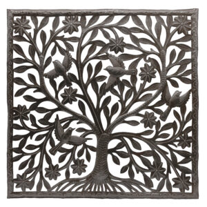 Tree of Life Square with Border - Recycled Steel Drum Wall Art 24.25"