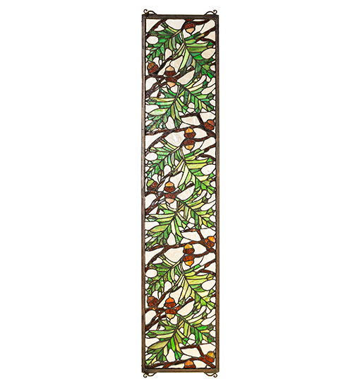 Acorn & Oak Leaf Stained Glass Window Panel – 9" W x 42" H