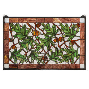 Acorn & Oak Leaf Stained Glass Window Panel – 28" x 18"