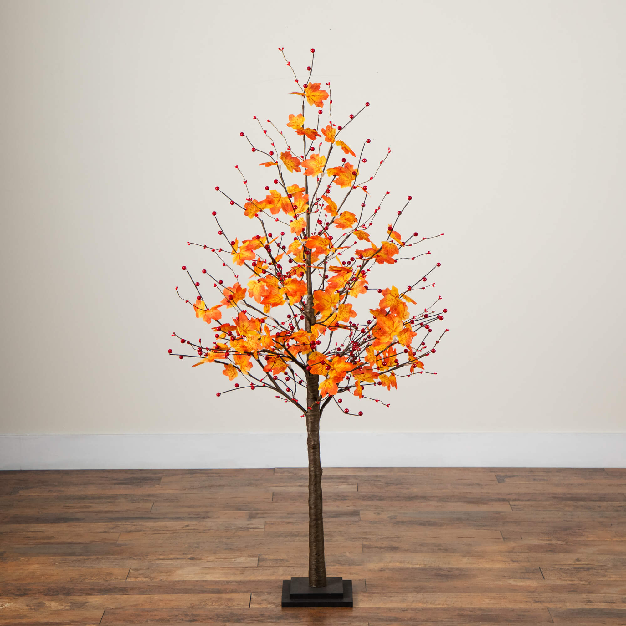 5' Pre-Lit Autumn Maple Artificial Fall Tree with Berries and 96 Warm White LED Lights
