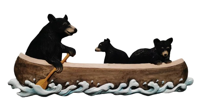 Bears in a Canoe Intarsia Wood Wall Art - 32″ x 14″