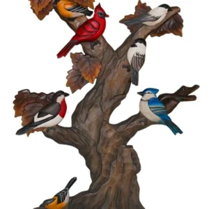 Birds in a Tree Intarsia Wood Wall Art - 17″ x 25″