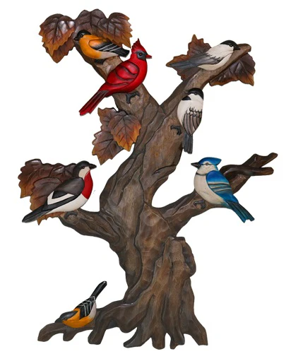 Birds in a Tree Intarsia Wood Wall Art - 17″ x 25″