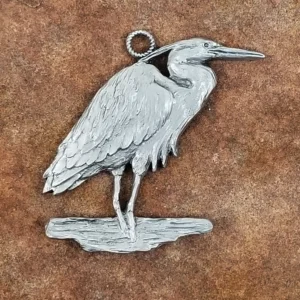 Blue Heron Pewter Ornament by Andy Schumann