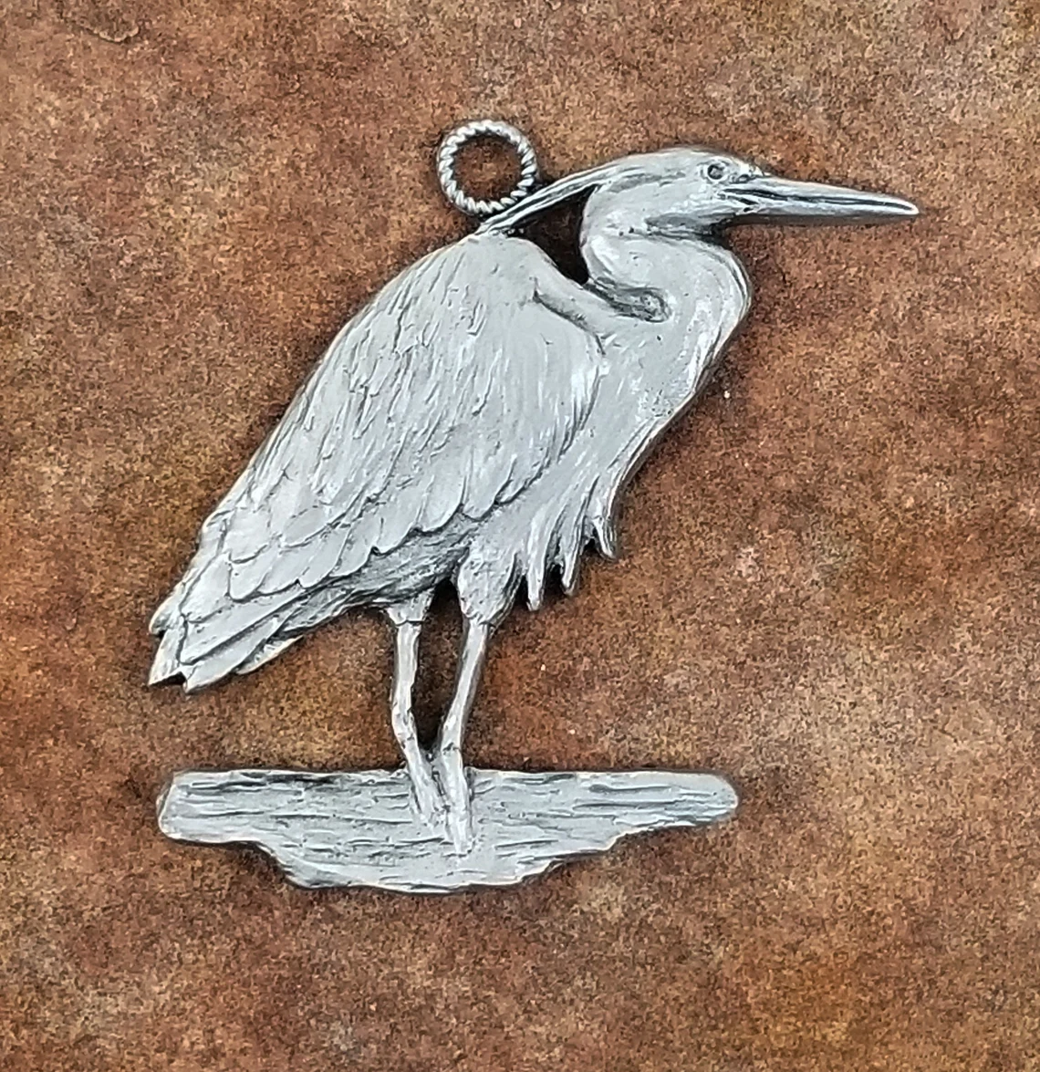 Blue Heron Pewter Ornament by Andy Schumann