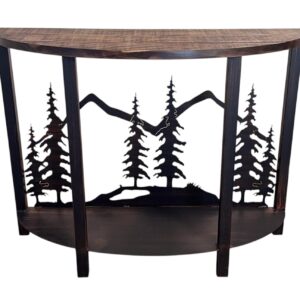 Burnt Sienna Rustic Rounded 3D Sofa Table with Feather Tree Scene - Rough Stain Finish