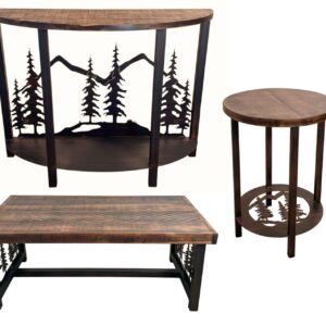 Burnt Sienna Rustic Tree Table Set – Coffee Table, Demi Loon Sofa Table & 2 Round End Tables