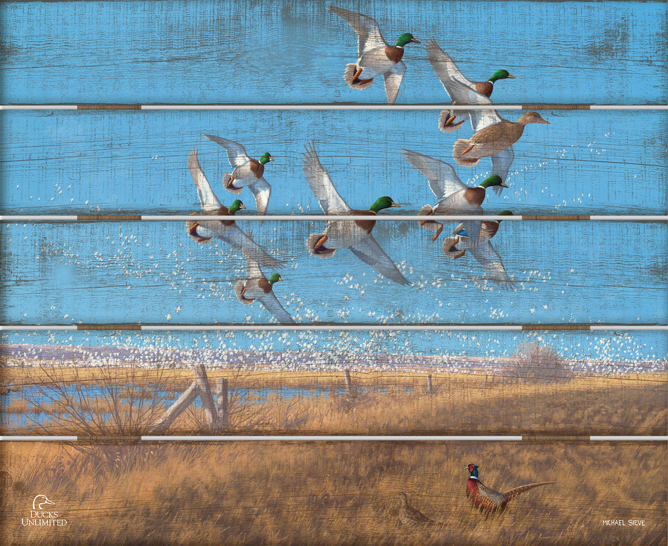 Courtship Flight Mallard 18" x 22" Pallet Wall Art - Official Ducks Unlimited Art