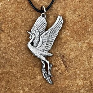 Dancing Sandhill Crane Pewter Pendant by Andy Schumann