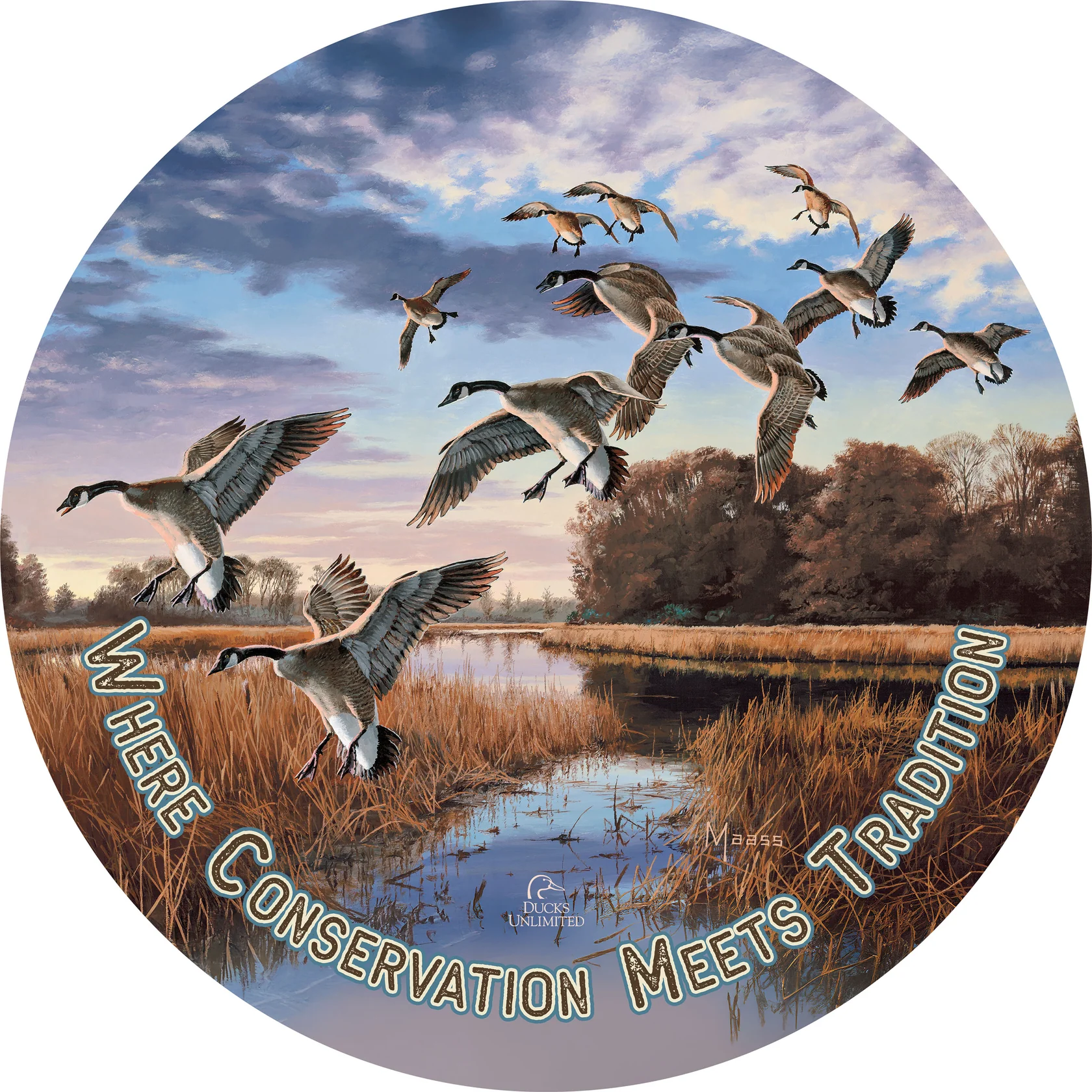 Daybreak Descent Canada Geese 21" Round Wood Sign – Official Ducks Unlimited Art
