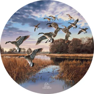 Daybreak Descent Canada Geese 21" Round Wood Sign - Ducks Unlimited