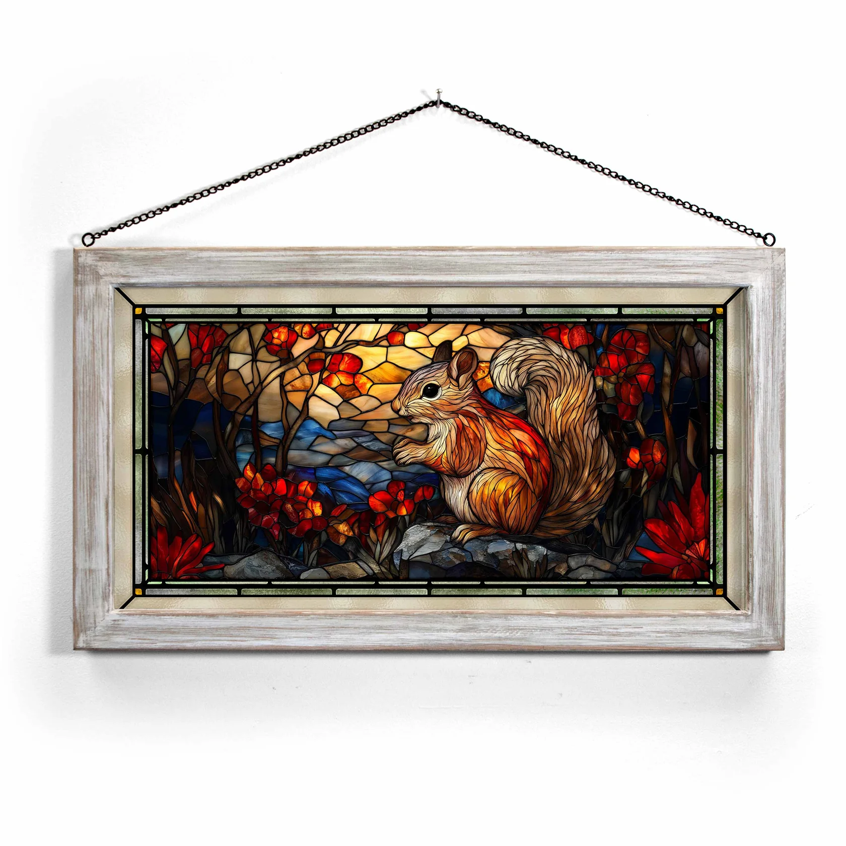 Dusk's Acrobat - Squirrel - 13" x 23" Stained Glass Art