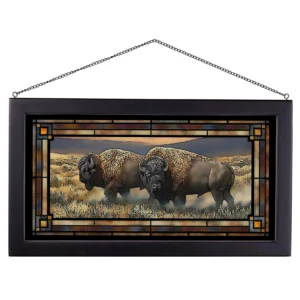 Dusty Plains - Bison - 13″ x 23″ Stained Glass Art