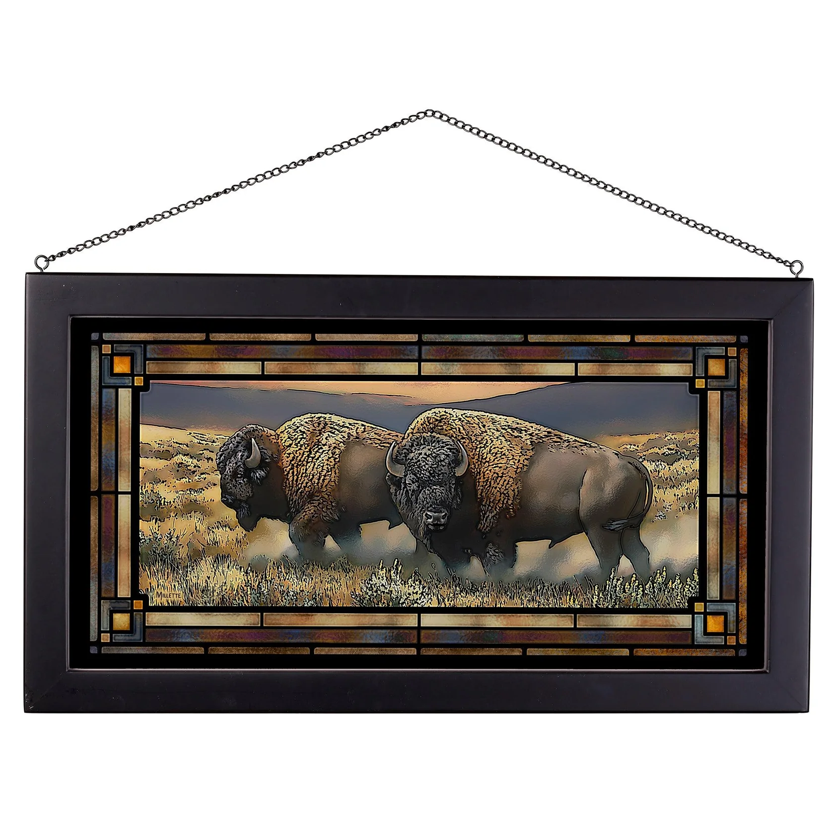 Dusty Plains - Bison - 13β³ x 23β³ Stained Glass Art