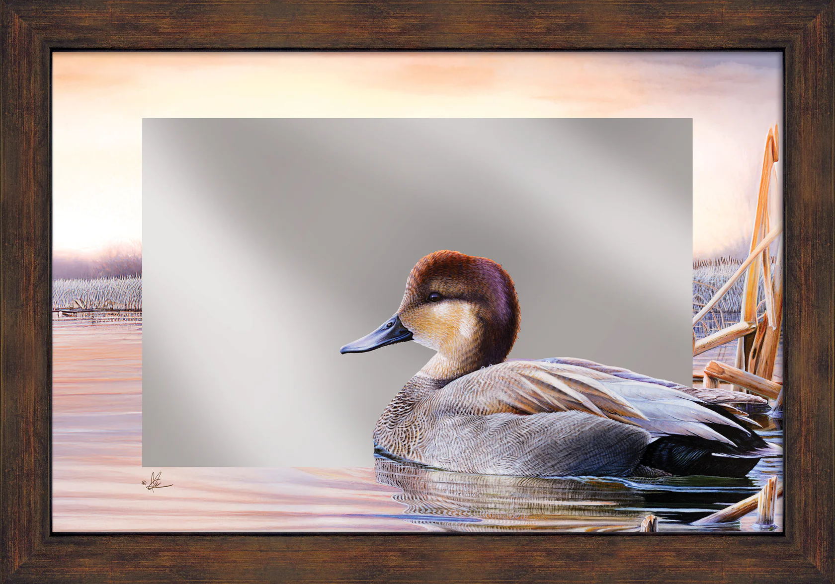 East of Eden - Grey Duck - 16" x 24" Mirror Framed Barnwood