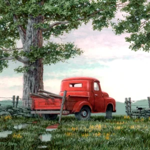 Fence Post - Old Red Truck - Giclée Paper