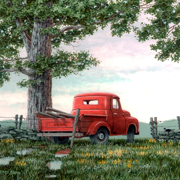 Fence Post - Old Red Truck - Giclée Paper