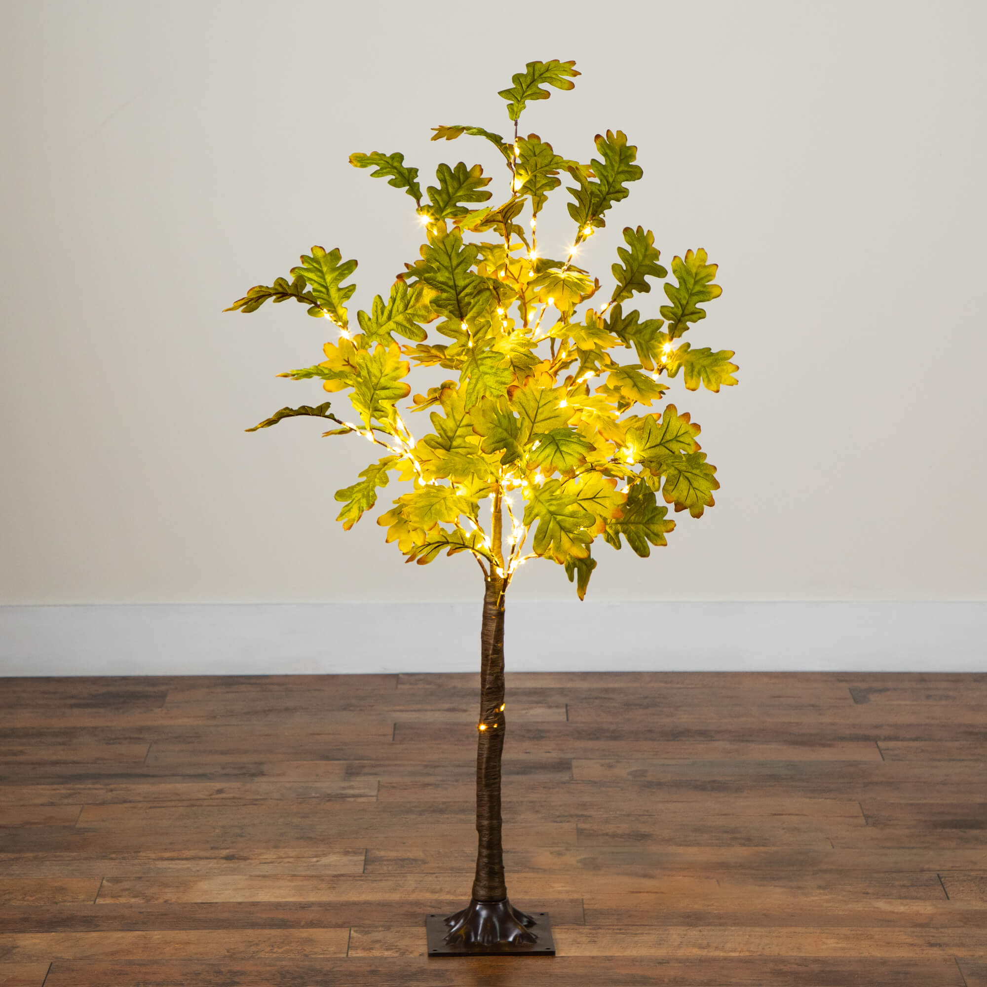 4' Pre-Lit Green Autumn Oak Artificial Fall Tree with 150 Warm White LED Lights