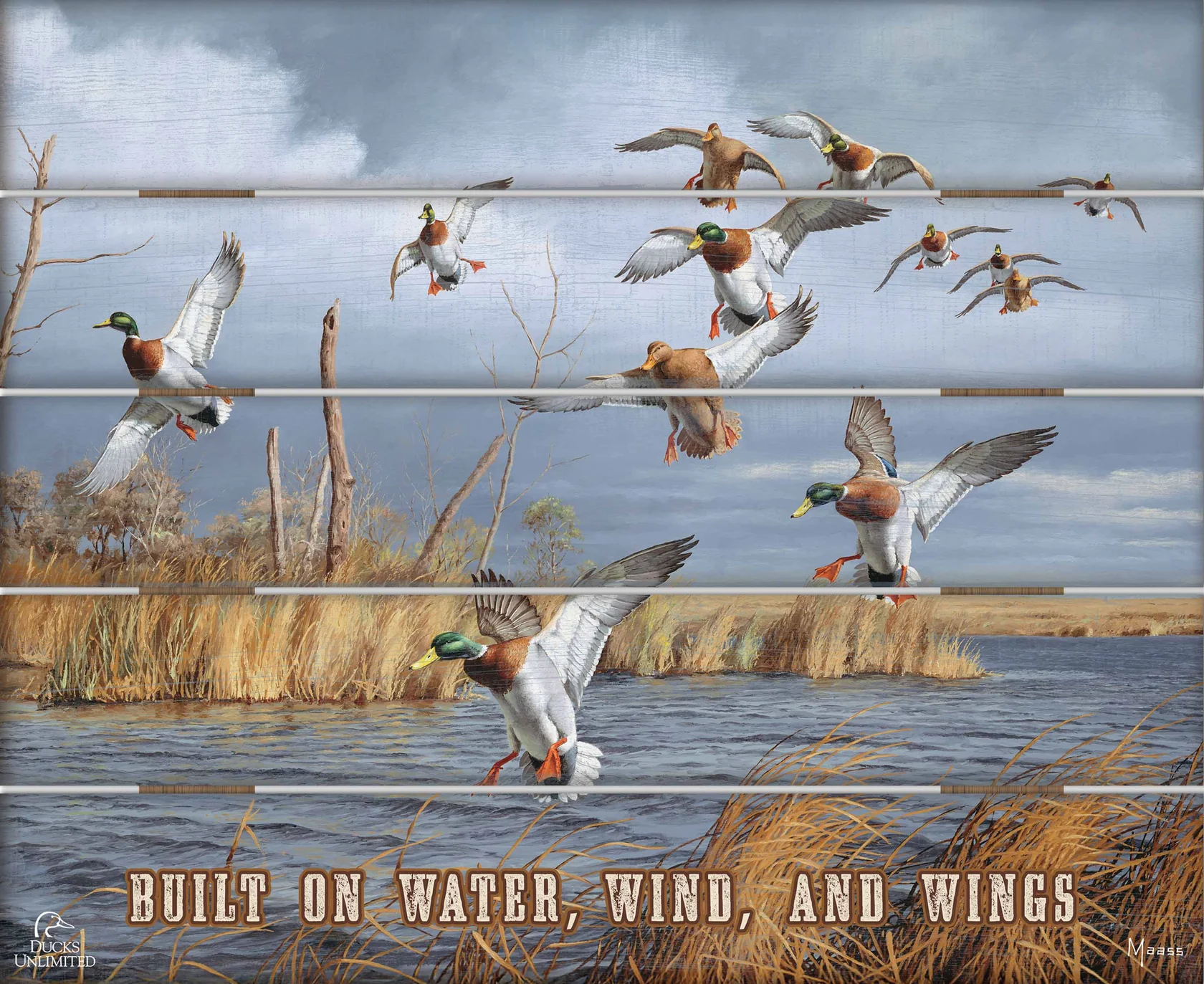 Greenhead Alert Mallards "Built on Water, Wind, and Wings" 18" x 22" Pallet Wall Art - Official Ducks Unlimited Art