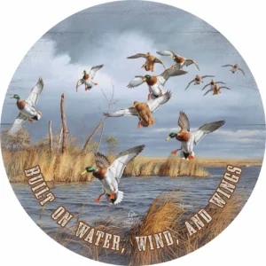 Greenhead Alert Mallards "Built on Water, Wind, and Wings" 21" Round Wood Sign - Official Ducks Unlimited Art