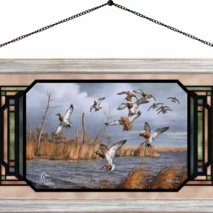 Greenhead Alert Mallards - 13″ x 23" Stained Glass Art - Official Ducks Unlimited Art