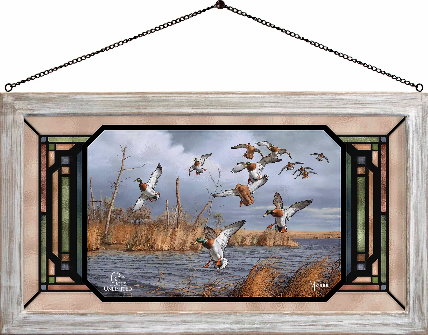 Greenhead Alert Mallards - 13″ x 23" Stained Glass Art - Official Ducks Unlimited Art