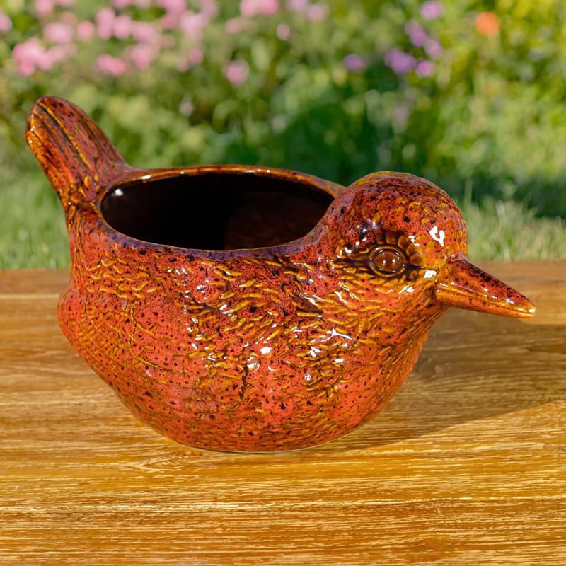 Set of 4 17.5" Hand Painted Ceramic Bird Planters in Red
