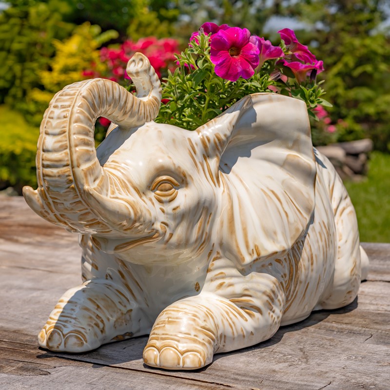 Set of 4 20" Hand Painted Ceramic Elephant Planters