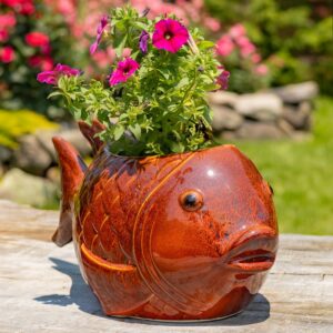 Set of 4 18.5″ Hand Painted Ceramic Goldfish Planters