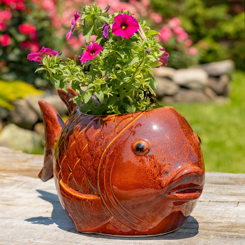 Set of 4 18.5″ Hand Painted Ceramic Goldfish Planters