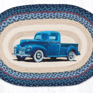 Hand Stenciled Blue Truck Oval Patch Braided Rug 20″x30″