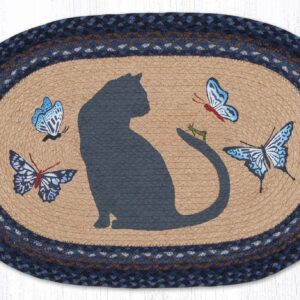 Hand Stenciled Cat and Butterfly Oval Patch Braided Rug 20″x30″