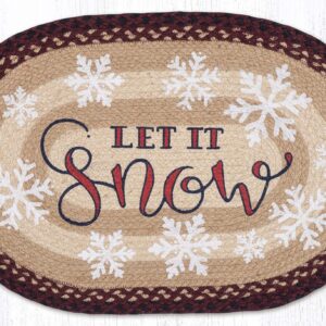 Hand Stenciled Let It Snow Oval Patch Braided Rug 20″x30″