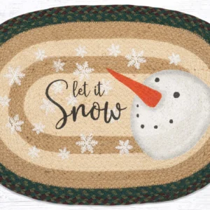 Hand Stenciled Let It Snow Snowman Oval Patch Braided Rug 20"x30"