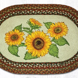Hand Stenciled Sunflower Patch Oval Braided Rug 20″x30″