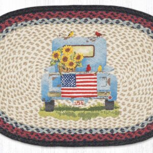 Hand Stenciled Sunflower Truck Oval Braided Rug 20″x30″