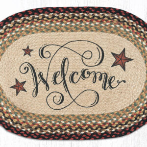 Hand Stenciled Welcome Barn Stars Oval Patch Braided Rug 20″x30″