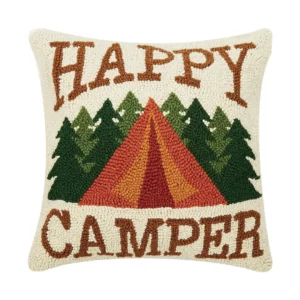 Happy Camper Hook Pillow Poly Filled 16x16