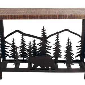 Kodiak Iron 3D Sofa Table with Bear & Feather Tree Accent - Rough Sawn Top