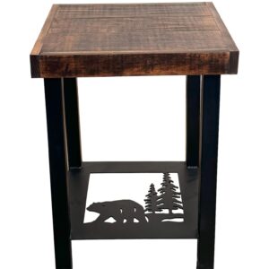 Kodiak Rough Sawn Iron End Table with Bear Scene Accent