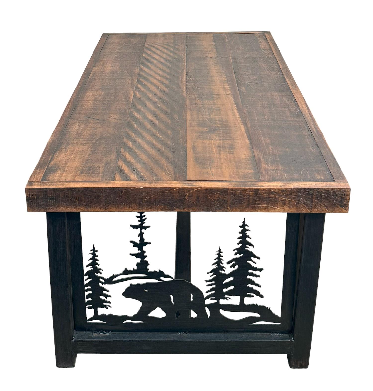 Kodiak Rough Sawn Rectangle Iron Coffee Table with Bear Scene