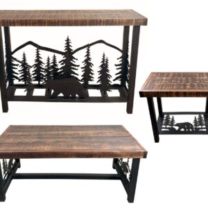 Kodiak Rough Stain Tree Furniture Set – Rustic Coffee Table, Sofa Table & 2 Side Tables