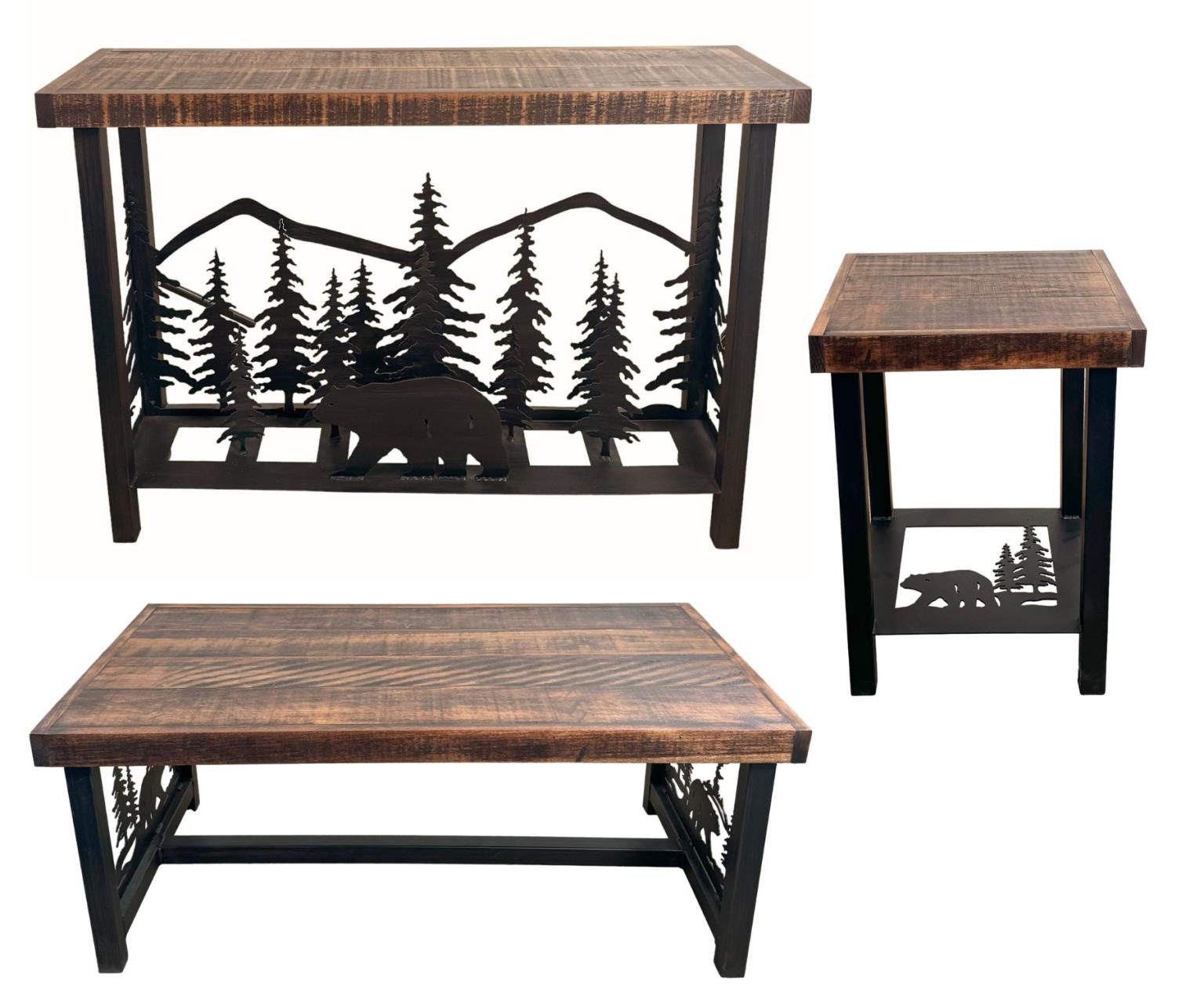 Kodiak Rough Stain Tree Furniture Set – Coffee Table, Sofa Table & 2 End Tables